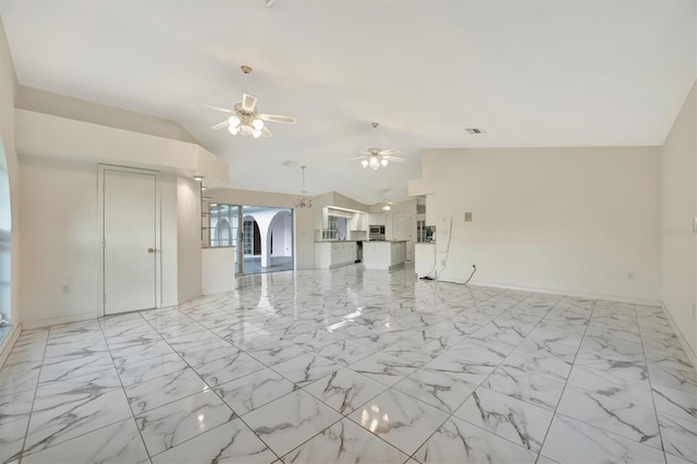 empty room with lofted ceiling and ceiling fan