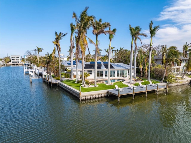 view of dock with a water view