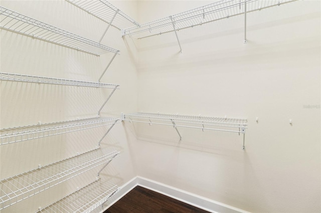 walk in closet with hardwood / wood-style floors