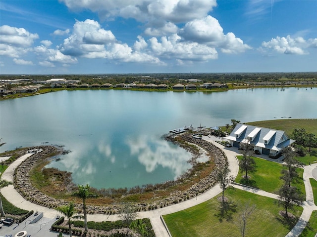 aerial view with a water view