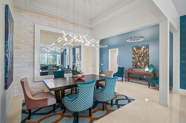 8261 Grande Shores Dr, Sarasota, FL 34240 - tiled dining area featuring a towering ceiling