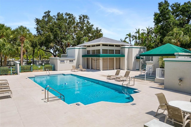 view of swimming pool with a patio