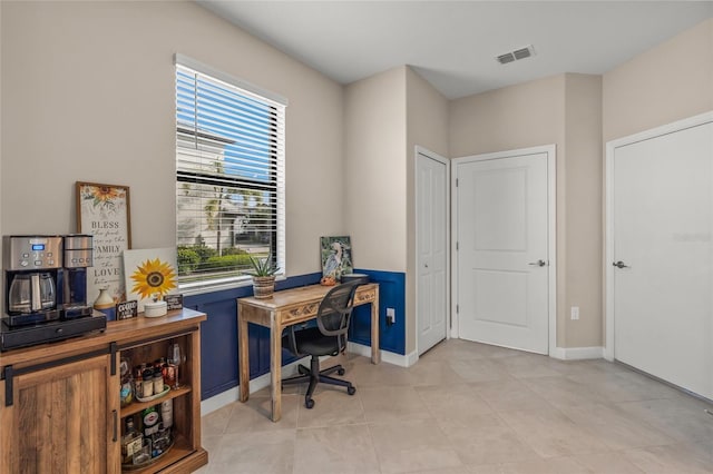 view of tiled home office