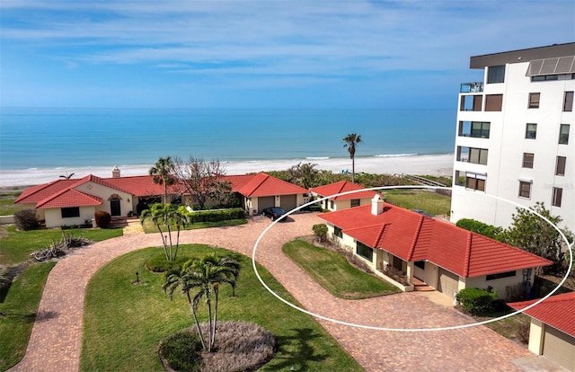 view of water feature with a beach view