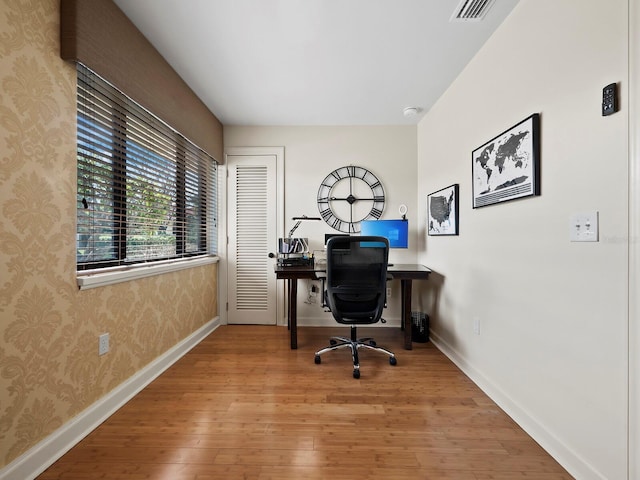 office area featuring hardwood / wood-style flooring