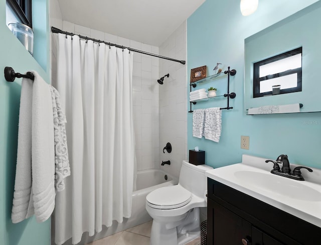 full bathroom with tile patterned flooring, vanity, shower / bath combination with curtain, and toilet