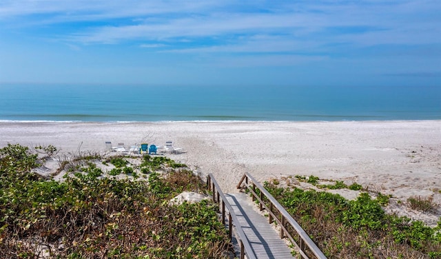 view of water feature featuring a beach view