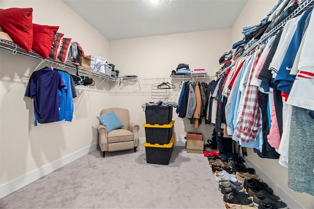 walk in closet featuring carpet