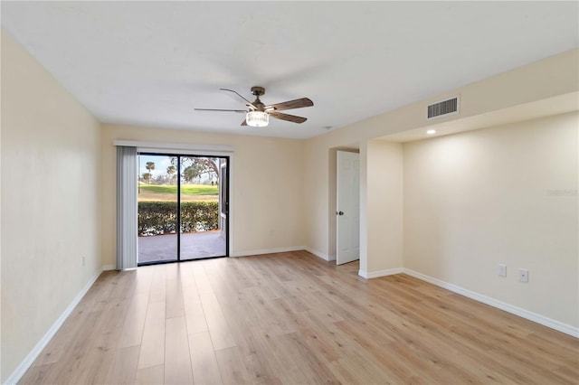 unfurnished room featuring ceiling fan and light hardwood / wood-style floors