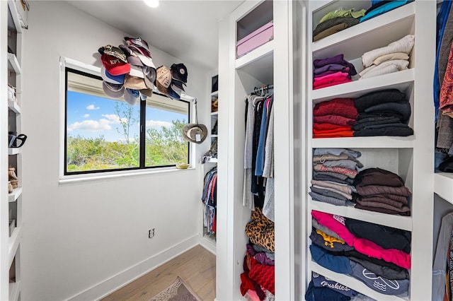 walk in closet with hardwood / wood-style floors