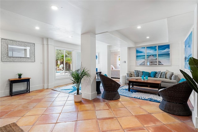 living room with light tile patterned floors