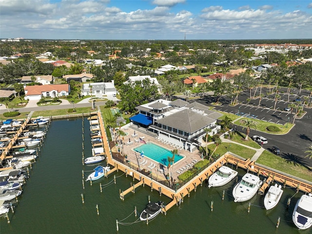 aerial view featuring a water view