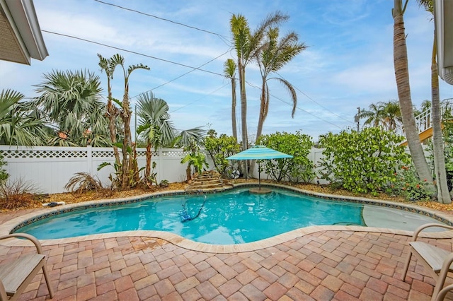 view of swimming pool featuring a patio