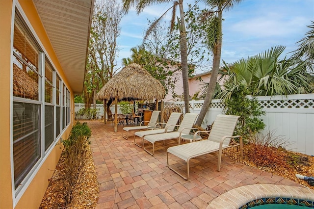 view of patio featuring a gazebo