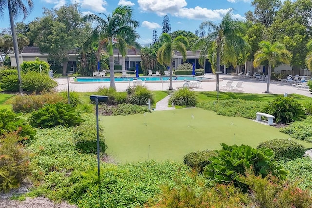 surrounding community featuring a patio area and a pool