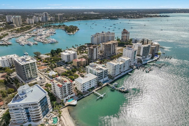 aerial view featuring a water view