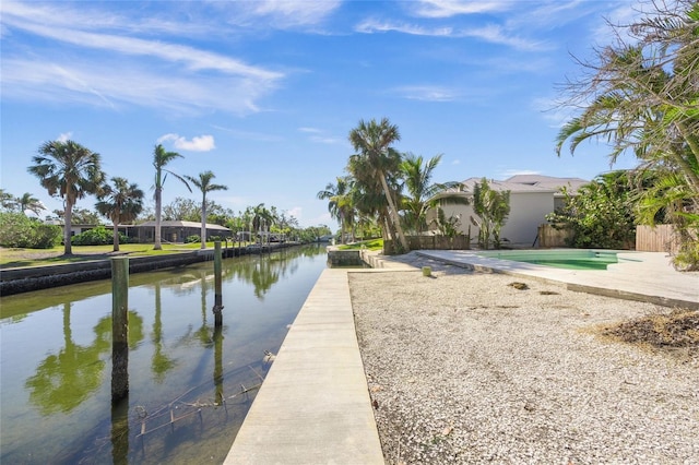 view of dock with a water view