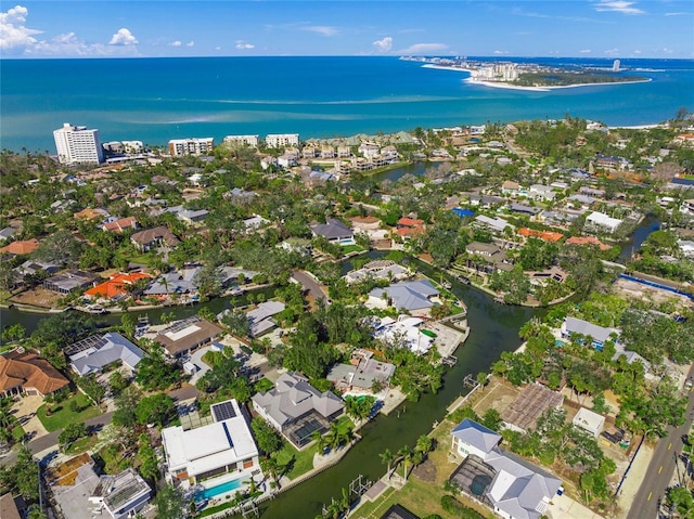 drone / aerial view featuring a water view