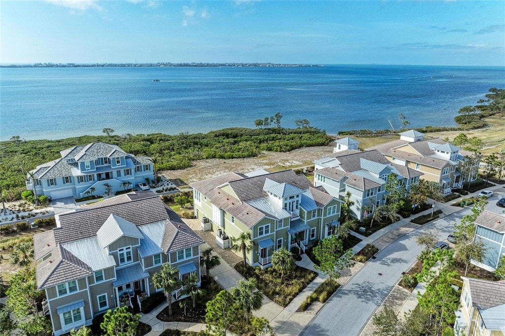 drone / aerial view featuring a water view