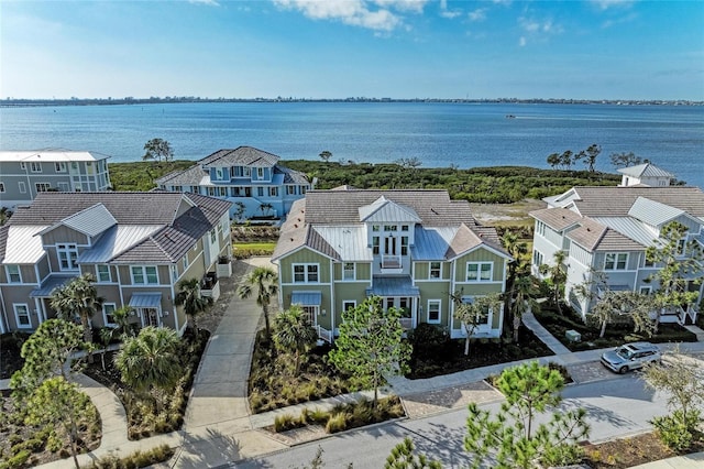 aerial view with a water view