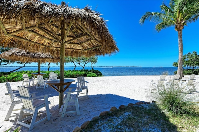 property view of water featuring a view of the beach