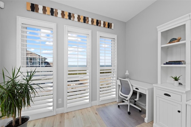 office area featuring light hardwood / wood-style flooring