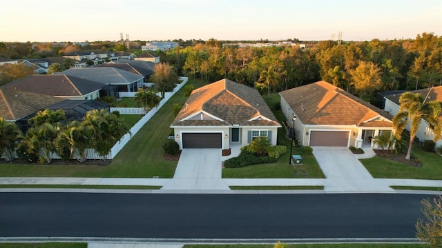 view of aerial view at dusk