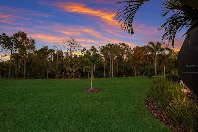 view of yard at dusk