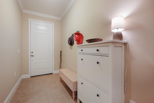 176 Avens Dr, Nokomis, FL 34275 - mudroom featuring light tile patterned floors, baseboards, and ornamental molding