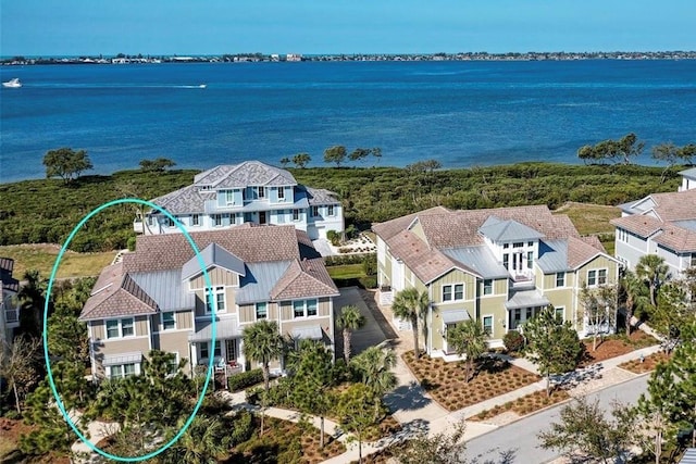 aerial view with a water view