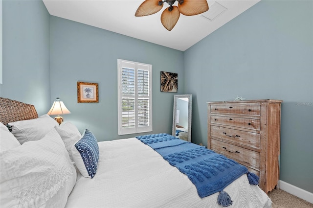 bedroom featuring carpet floors and ceiling fan