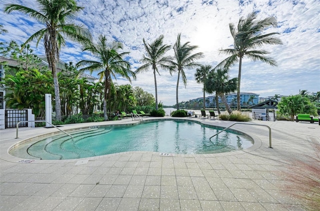 view of swimming pool with a patio area