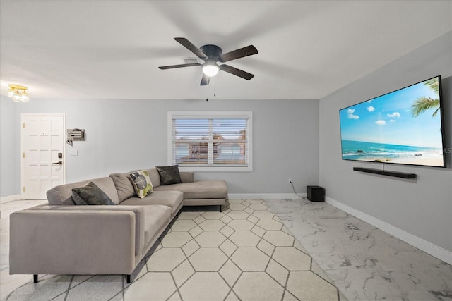 living room with ceiling fan