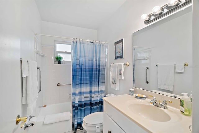 full bathroom featuring vanity, toilet, and shower / bath combo with shower curtain