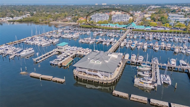 bird's eye view featuring a water view