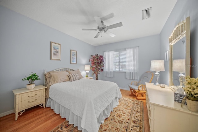 bedroom featuring ceiling fan and light hardwood / wood-style floors