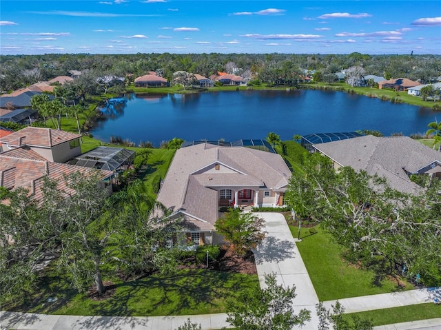 bird's eye view featuring a water view