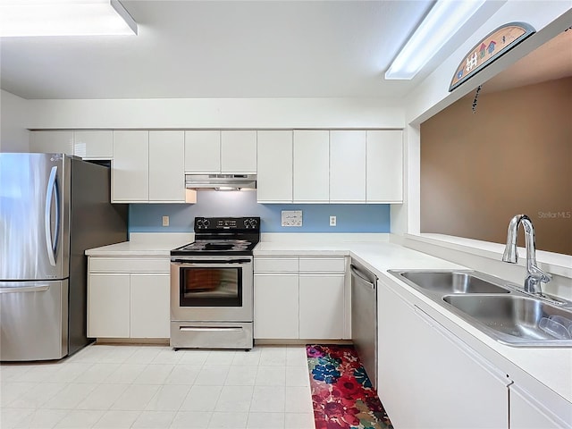 kitchen with sink, stainless steel appliances, and white cabinets