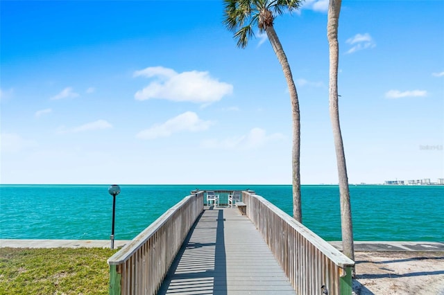 view of dock with a water view