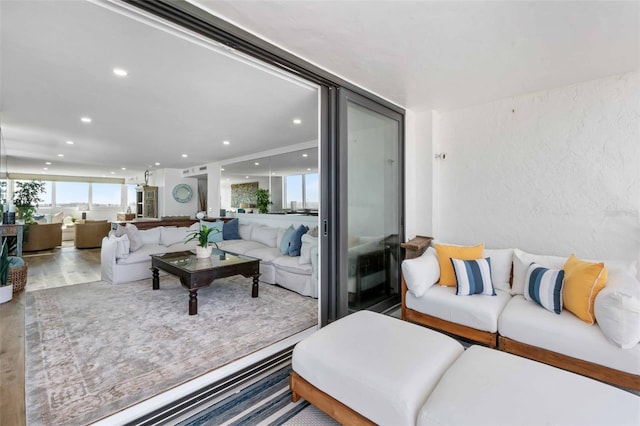 living room with hardwood / wood-style flooring