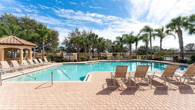 view of pool with a gazebo and a patio