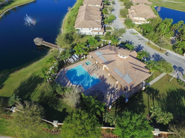 aerial view with a water view