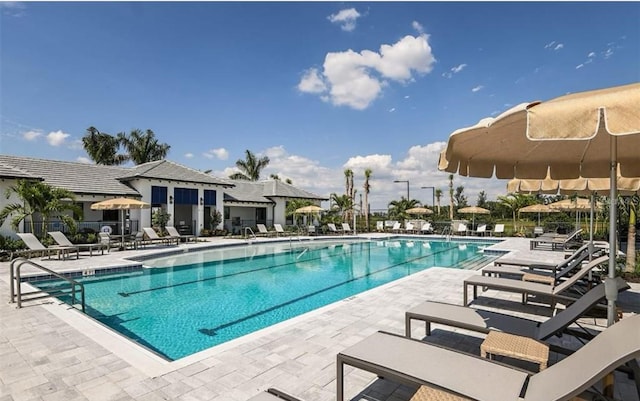 pool with a patio