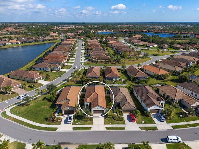 bird's eye view featuring a water view