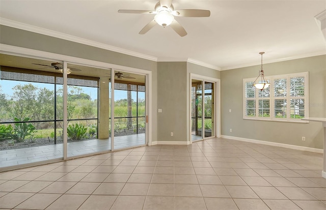 spare room with crown molding and light tile patterned floors