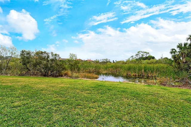 view of yard with a water view