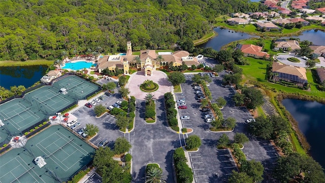 aerial view with a water view