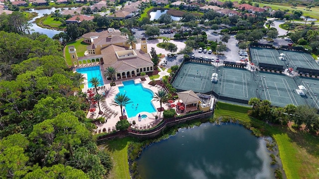 bird's eye view featuring a water view