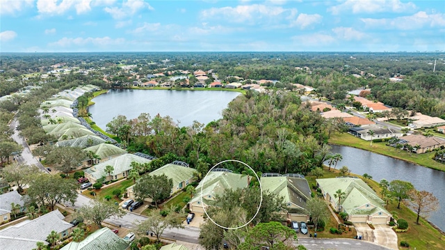 aerial view with a water view