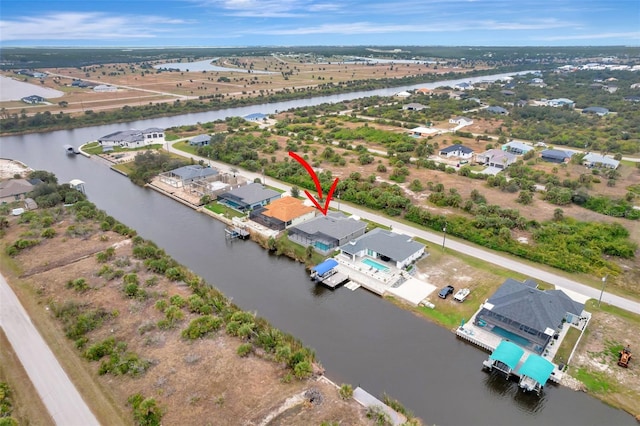 aerial view with a water view